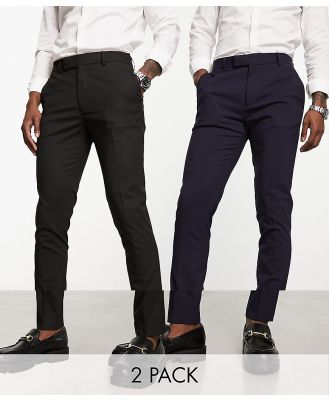 ASOS DESIGN 2 pack skinny smart pants in black and navy-Multi