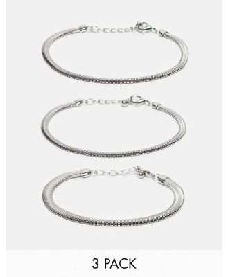 ASOS DESIGN 3 pack snake chain bracelet in silver tone