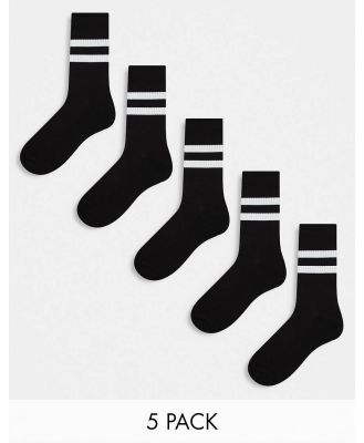 ASOS DESIGN 5 pack sport socks in black with white stripe