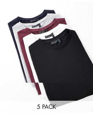ASOS DESIGN 5 pack t-shirt with crew neck in multiple colours