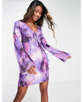 ASOS DESIGN 90s frilly edge mini dress in purple blurred snake print-Multi