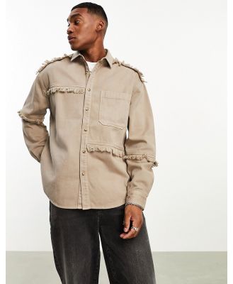 ASOS DESIGN 90s oversized denim shirt with raw edge seams in taupe-Neutral