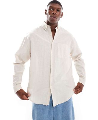 ASOS DESIGN 90s oversized linen shirt in ecru-Neutral