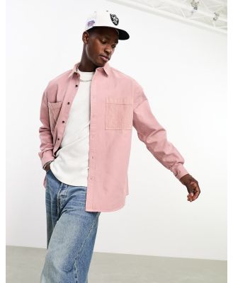 ASOS DESIGN 90s oversized shirt with cord patch pockets in pink