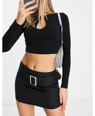 ASOS DESIGN 90s super micro mini skirt with extreme buckle belt in black