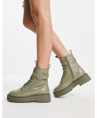 ASOS DESIGN Alix chunky lace-up ankle boots in khaki-Green