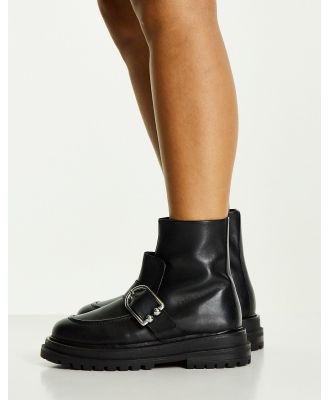 ASOS DESIGN Anderson leather buckle boots in black