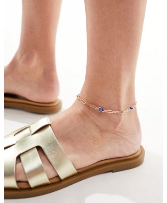 ASOS DESIGN anklet with blue eye charms in gold tone
