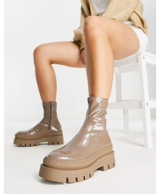 ASOS DESIGN Atlas chunky sock boots in taupe patent-Grey