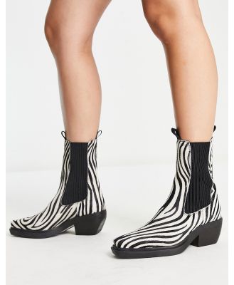 ASOS DESIGN Austin leather chelsea western boots in zebra-Multi