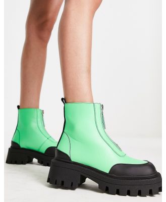 ASOS DESIGN Autumn square toe front zip boots in green