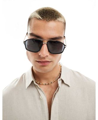 ASOS DESIGN aviator sunglasses with smoke lens and gold detail frame in black