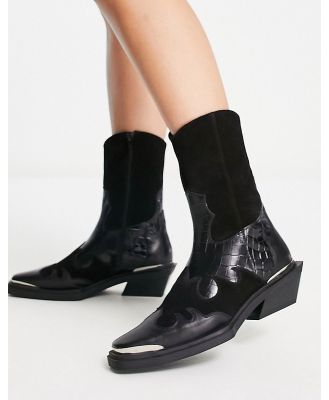 ASOS DESIGN Avika leather western boots in black