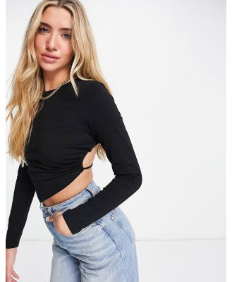 ASOS DESIGN backless long sleeve top with scarf hem in black