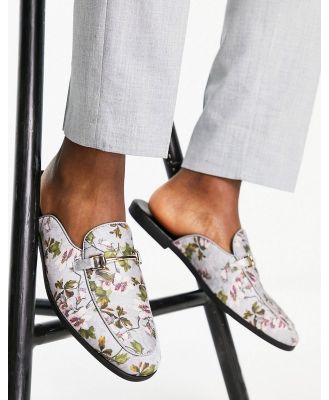ASOS DESIGN backless mule loafers in grey floral print