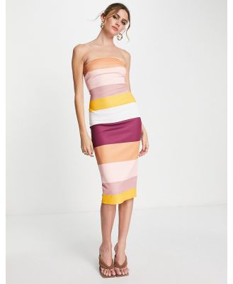 ASOS DESIGN bandeau pencil midi dress in multi stripe print