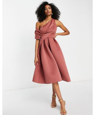 ASOS DESIGN bare shoulder formal midi dress in rose-Pink