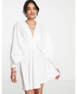 ASOS DESIGN batwing satin mini dress with bias cut skirt and tie back in ivory-White