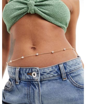 ASOS DESIGN belly chain with faux pearl design in gold tone