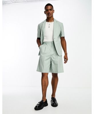 ASOS DESIGN bermuda linen mix suit shorts in sage-Green