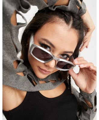 ASOS DESIGN bevel visor sunglasses in silver with mirror lens