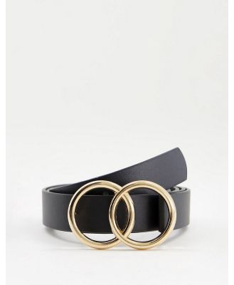 ASOS DESIGN bevelled double circle waist and hip belt in gold metalwork