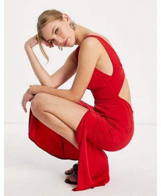 ASOS DESIGN bias cut square neck satin slip dress-Red