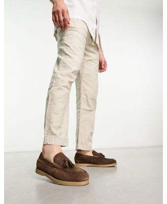 ASOS DESIGN boat shoes in brown suede with contrast sole