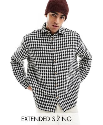 ASOS DESIGN boxy oversized shirt in black and white waffle check