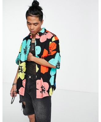 ASOS DESIGN boxy oversized shirt in ripstop with bright floral print-Multi