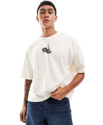 ASOS DESIGN boxy oversized t-shirt with sports chest and back print in off white-Neutral