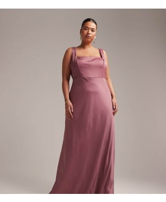 ASOS DESIGN Bridesmaid Curve satin square neck maxi dress in orchid-Purple