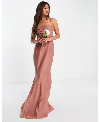 ASOS DESIGN Bridesmaid drape detail maxi dress with corset-Pink