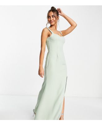 ASOS DESIGN Bridesmaid maxi dress with curved neckline and satin straps-Green