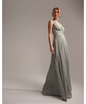 ASOS DESIGN Bridesmaid ruched bodice drape maxi dress with wrap waist in Olive-Green