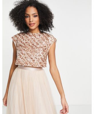 ASOS DESIGN Bridesmaid sequin top with ribbon bow back in champagne (part of a set)-Pink