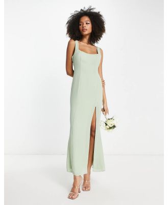 ASOS DESIGN Bridesmaid sweetheart button back detail maxi dress in sage-Green