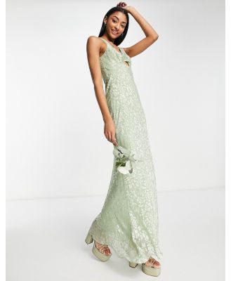 ASOS DESIGN Bridesmaid twist front maxi dress with floral devore detail-Green