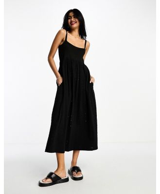 ASOS DESIGN broderie and knit mix strappy midi dress in black