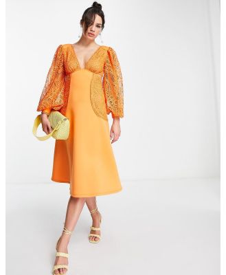 ASOS DESIGN broderie sleeve midi dress in orange