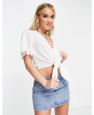 ASOS DESIGN button front top with tie in white texture