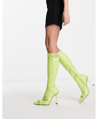 ASOS DESIGN Cannes 2 heeled hardware knee boots in lime-Green