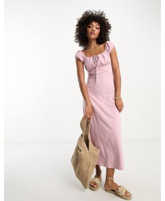 ASOS DESIGN cap sleeve ruched midi tea dress in dusty pink