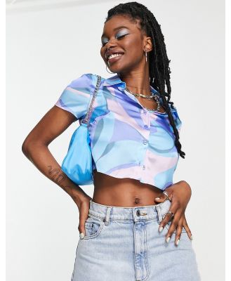 ASOS DESIGN capped sleeve shirt in lilac and blue marble-Multi