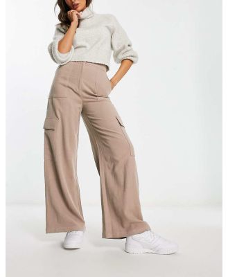 ASOS DESIGN cargo pants with linen in taupe-Brown