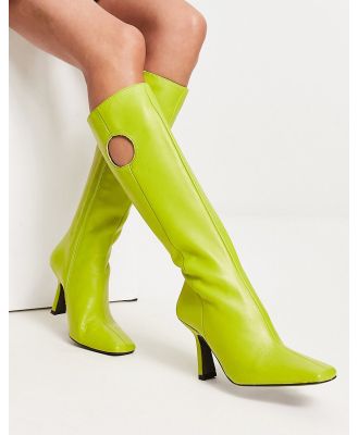 ASOS DESIGN Cassie premium leather high heeled knee boots in green
