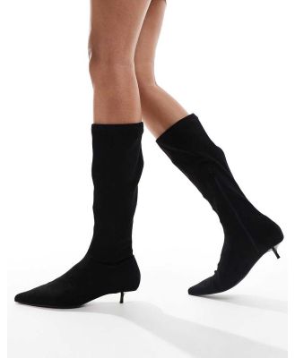 ASOS DESIGN Certain extreme mini kitten heel sock knee boots in black micro