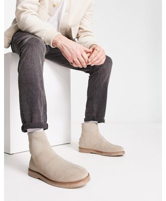 ASOS DESIGN chelsea boots in stone suede with zip detail and faux crepe sole-Neutral