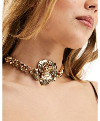ASOS DESIGN choker necklace with corsage and chain detail in gold tone