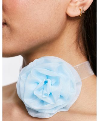 ASOS DESIGN choker necklace with corsage organza ribbon detail in blue